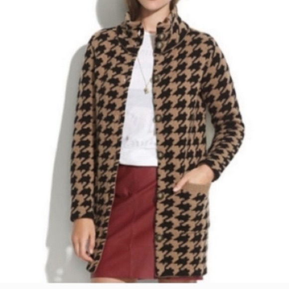 Madewell Sweaters - Madewell // Wallace Houndstooth Merino Wool Sweater Coat black tan/camel